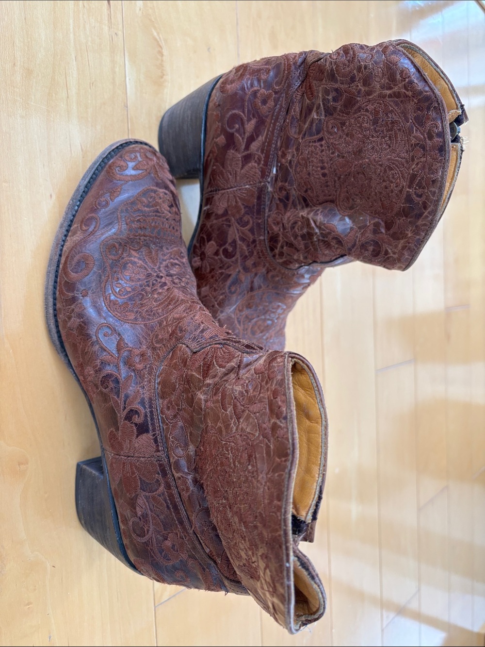 Old Gringo Brown Embossed Leather Ankle Boots- 11